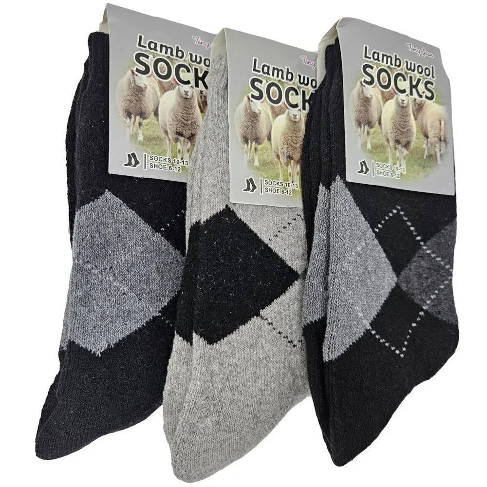NWT 3 Pairs x Men Lamb Wool Socks, Thermal Warm Winter Boot Crew Socks